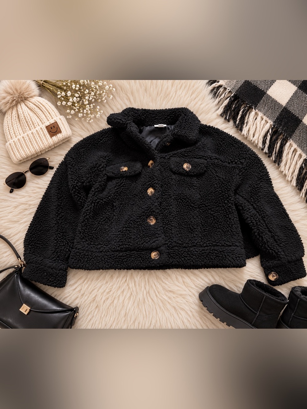 LuLaRoe Women’s Black Teddy Sherpa Button Jacket Size XXS